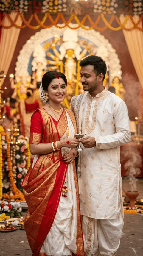 Traditional Durga Puja Couple Photo Prompt (Copy-Paste)